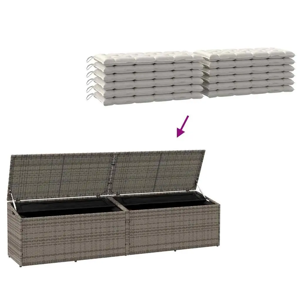 Garden Storage Box Grey Poly Rattan Outdoor Furniture 220 x 50 x 58 cm