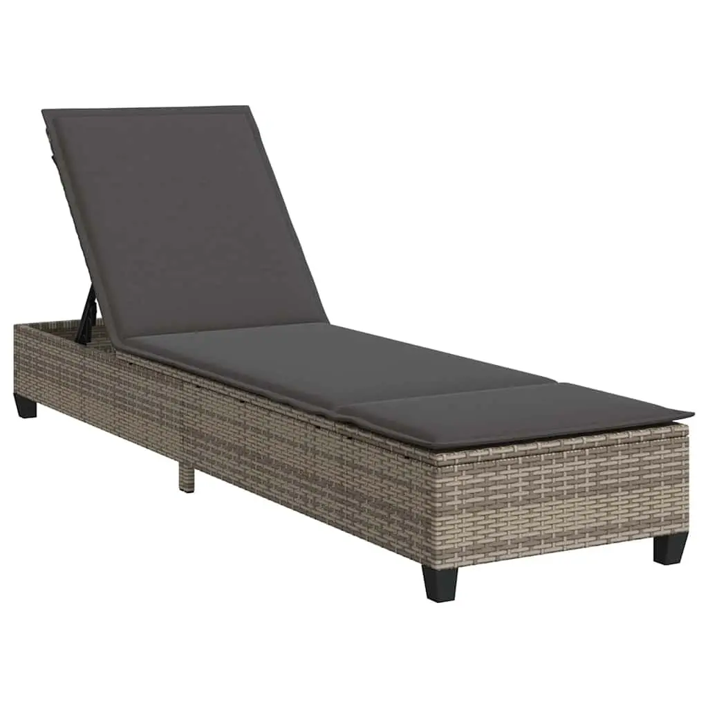 Sun Lounger Adjustable Recliner Grey Poly Rattan 55 x 200 x 25.5cm