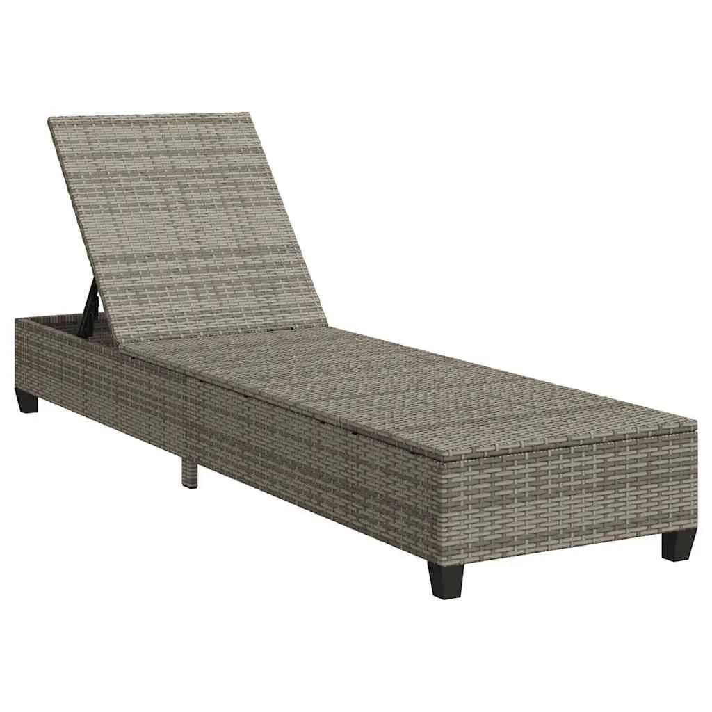 Sun Lounger Adjustable Recliner Grey Poly Rattan 55 x 200 x 25.5cm