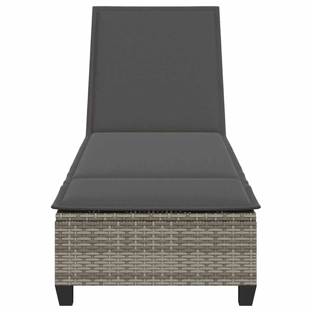 Sun Lounger Adjustable Recliner Grey Poly Rattan 55 x 200 x 25.5cm