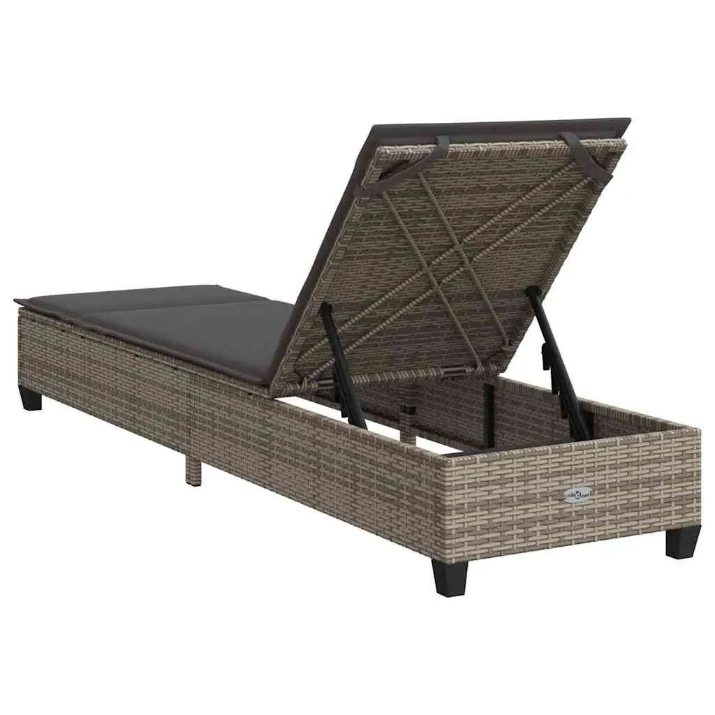 Sun Lounger Adjustable Recliner Grey Poly Rattan 55 x 200 x 25.5cm