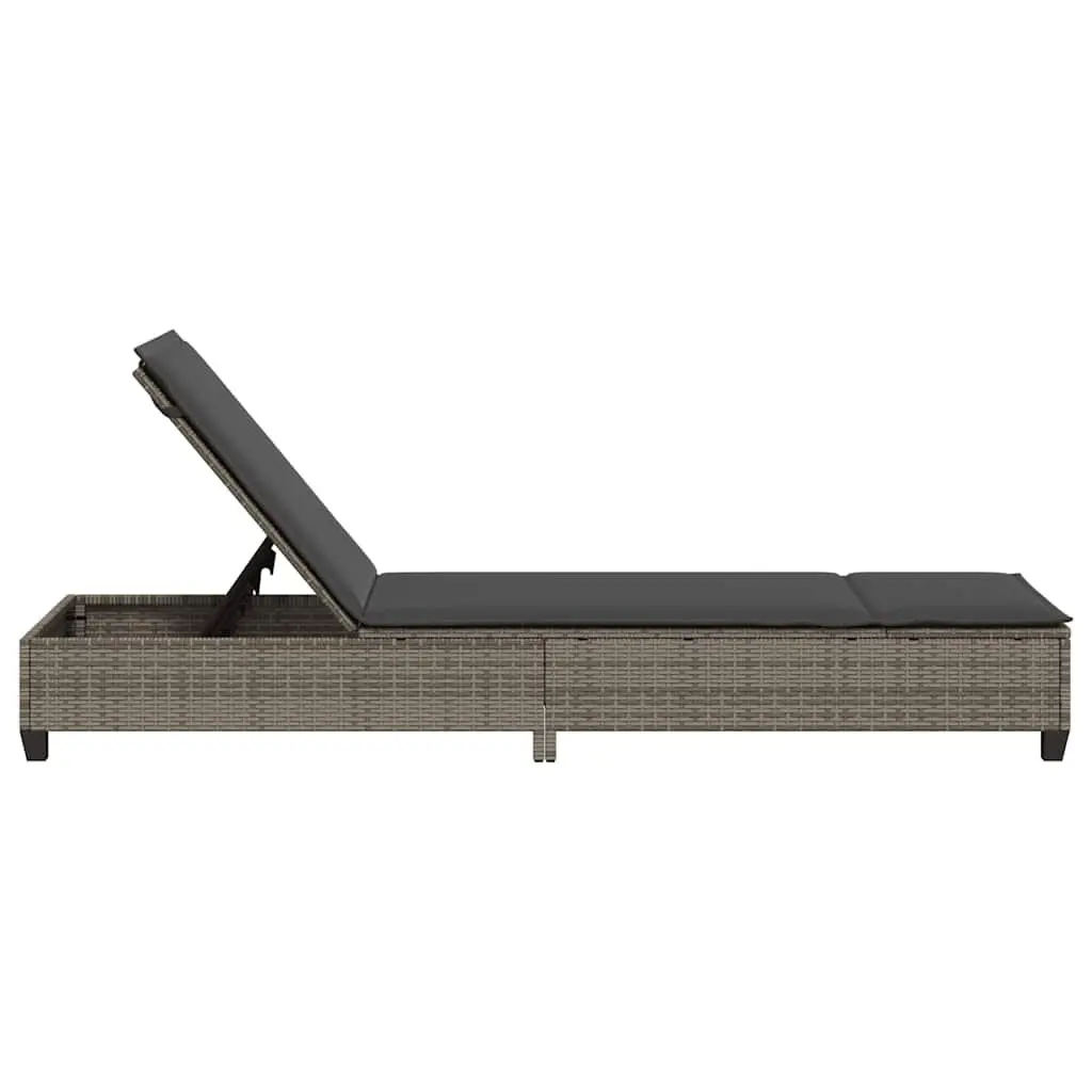 Sun Lounger Adjustable Recliner Grey Poly Rattan 55 x 200 x 25.5cm
