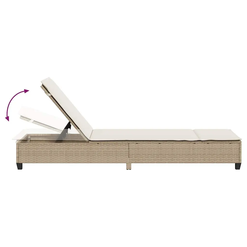 Sun Lounger with Cushions Beige Adjustable Backrest Outdoor Reclining Chair