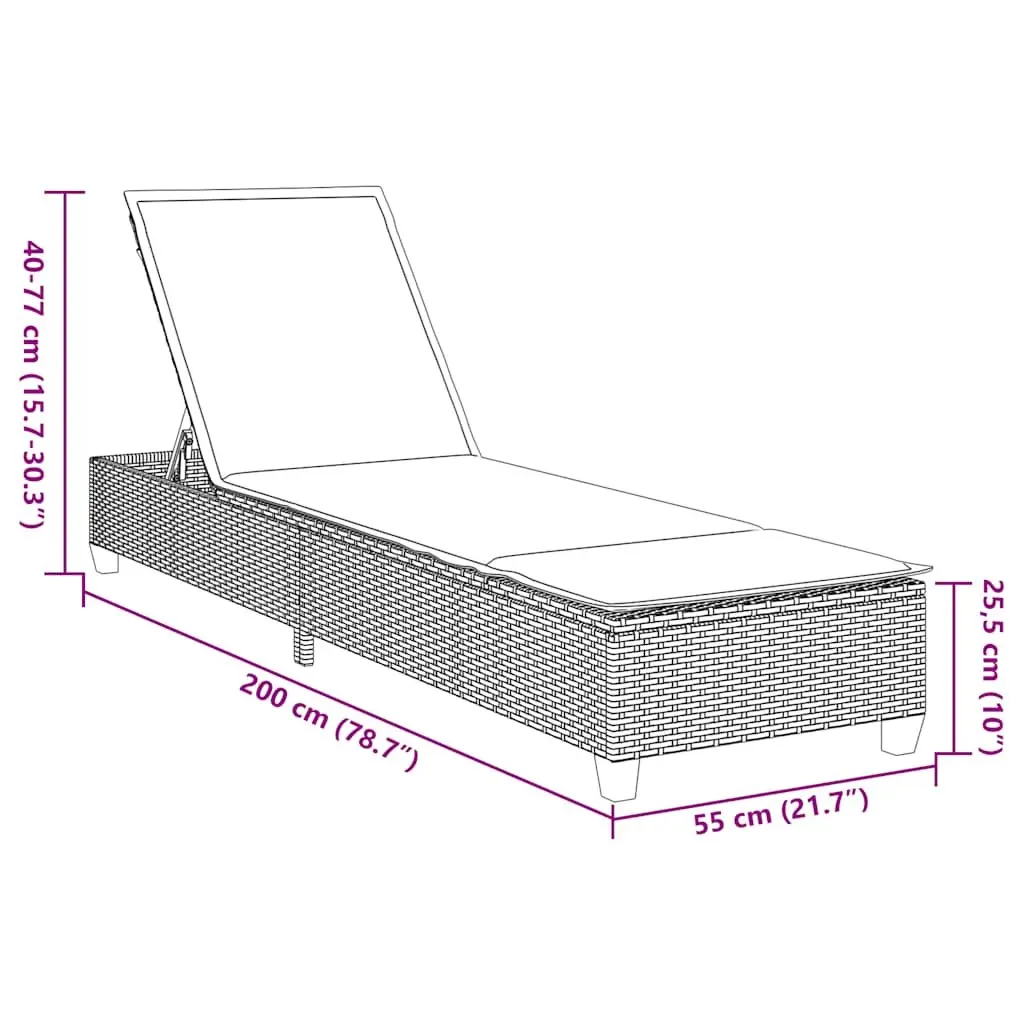 Sun Lounger with Cushions Beige Adjustable Backrest Outdoor Reclining Chair