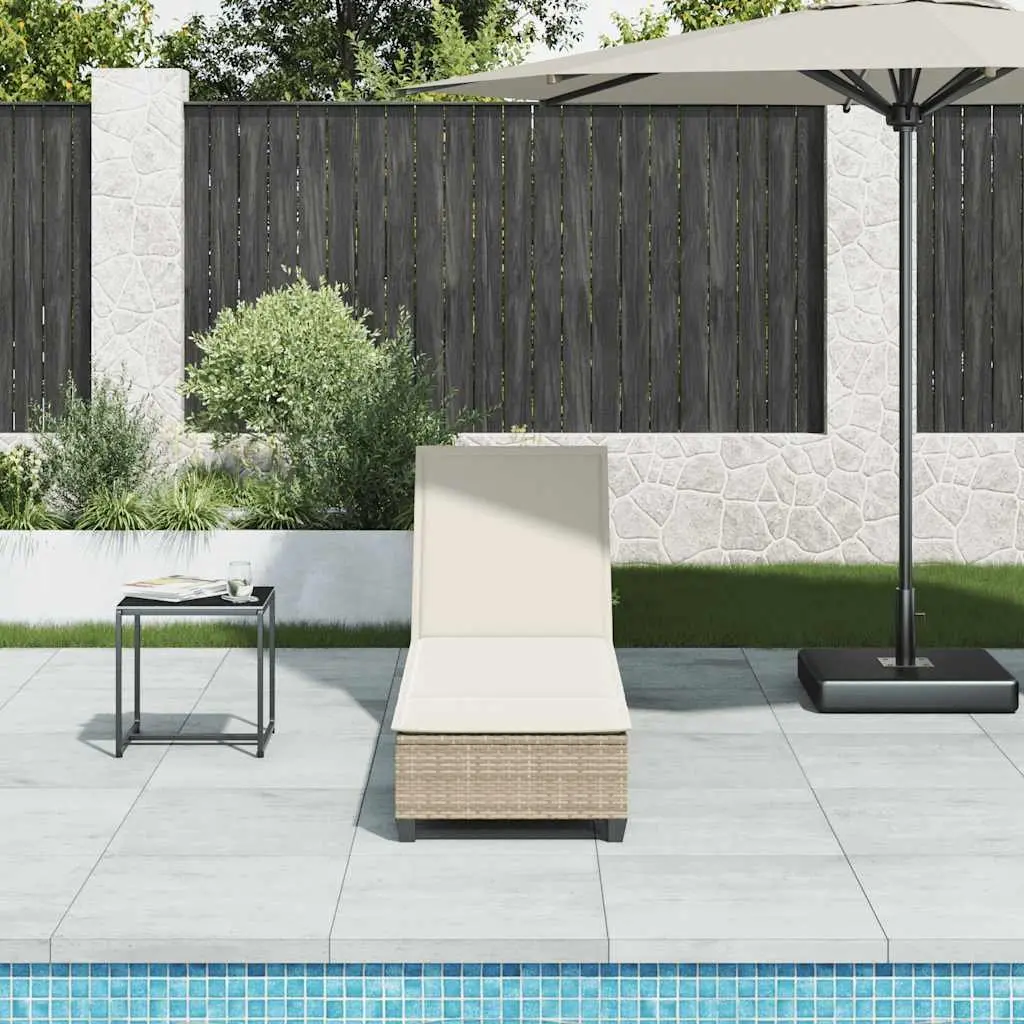 Sun Lounger with Cushions Beige Adjustable Backrest Outdoor Reclining Chair