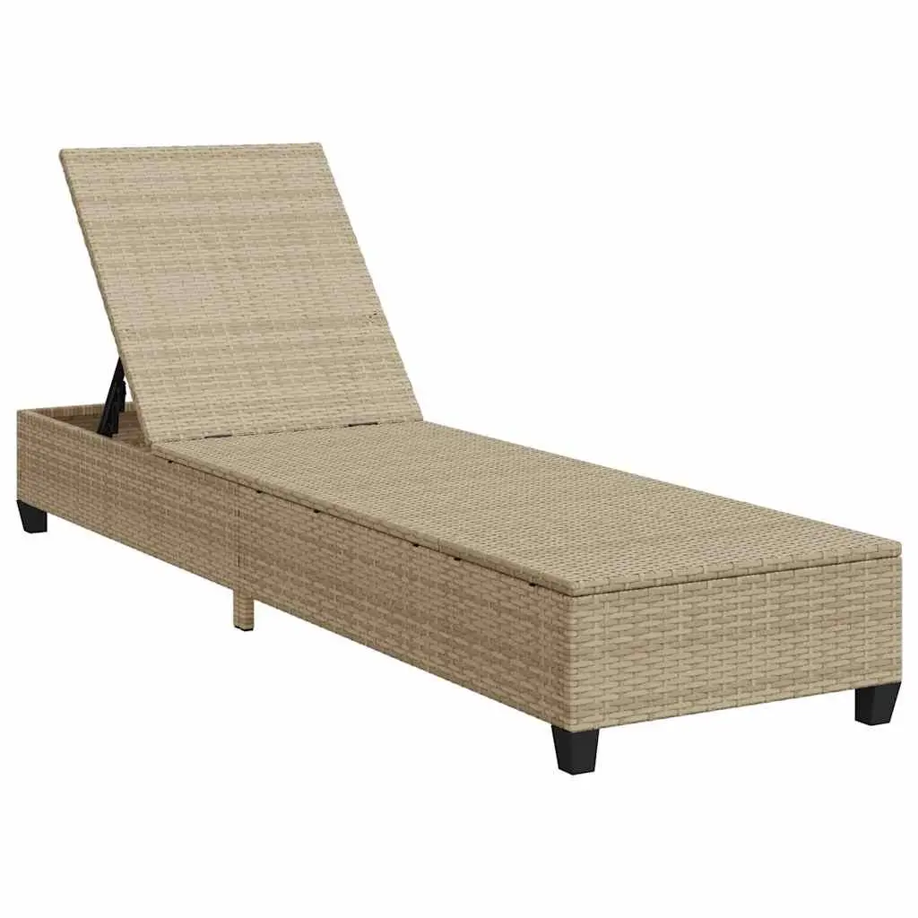 Sun Lounger with Cushions Beige Adjustable Backrest Outdoor Reclining Chair