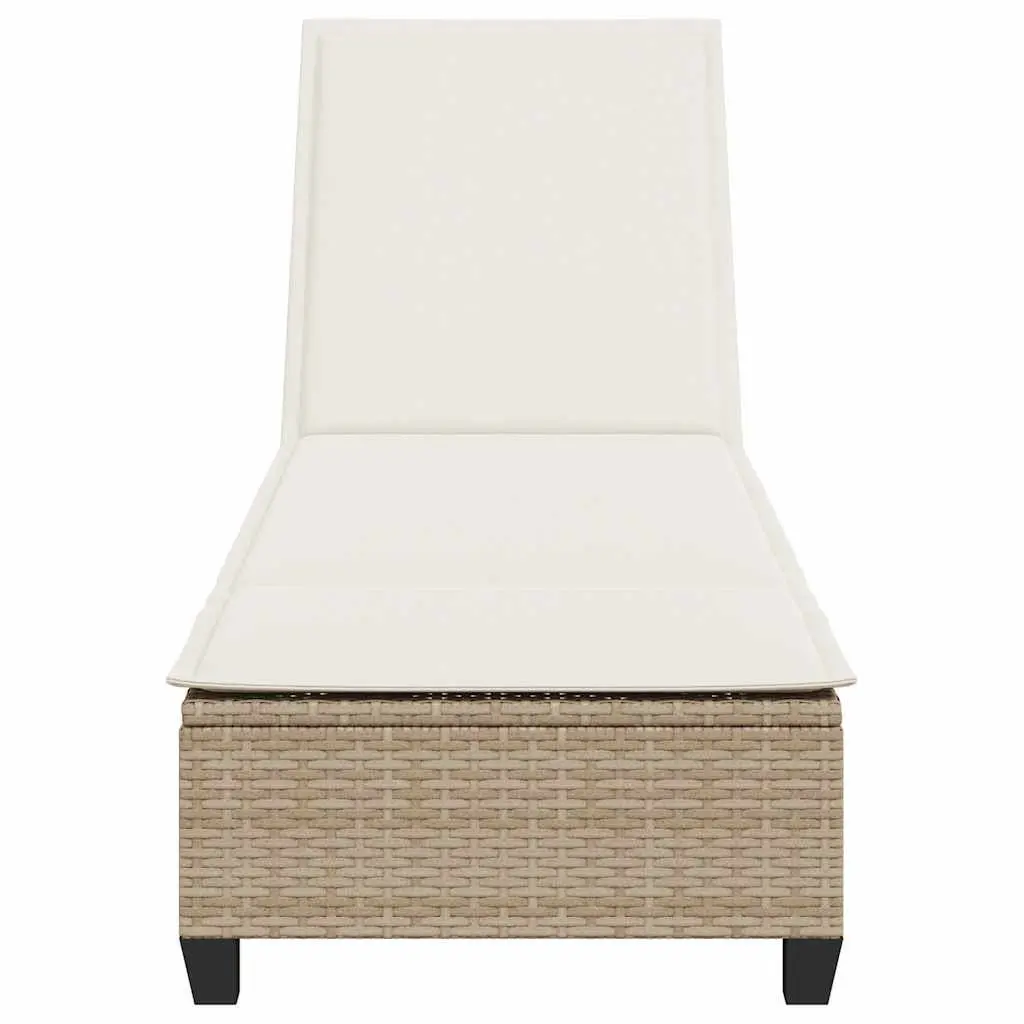 Sun Lounger with Cushions Beige Adjustable Backrest Outdoor Reclining Chair