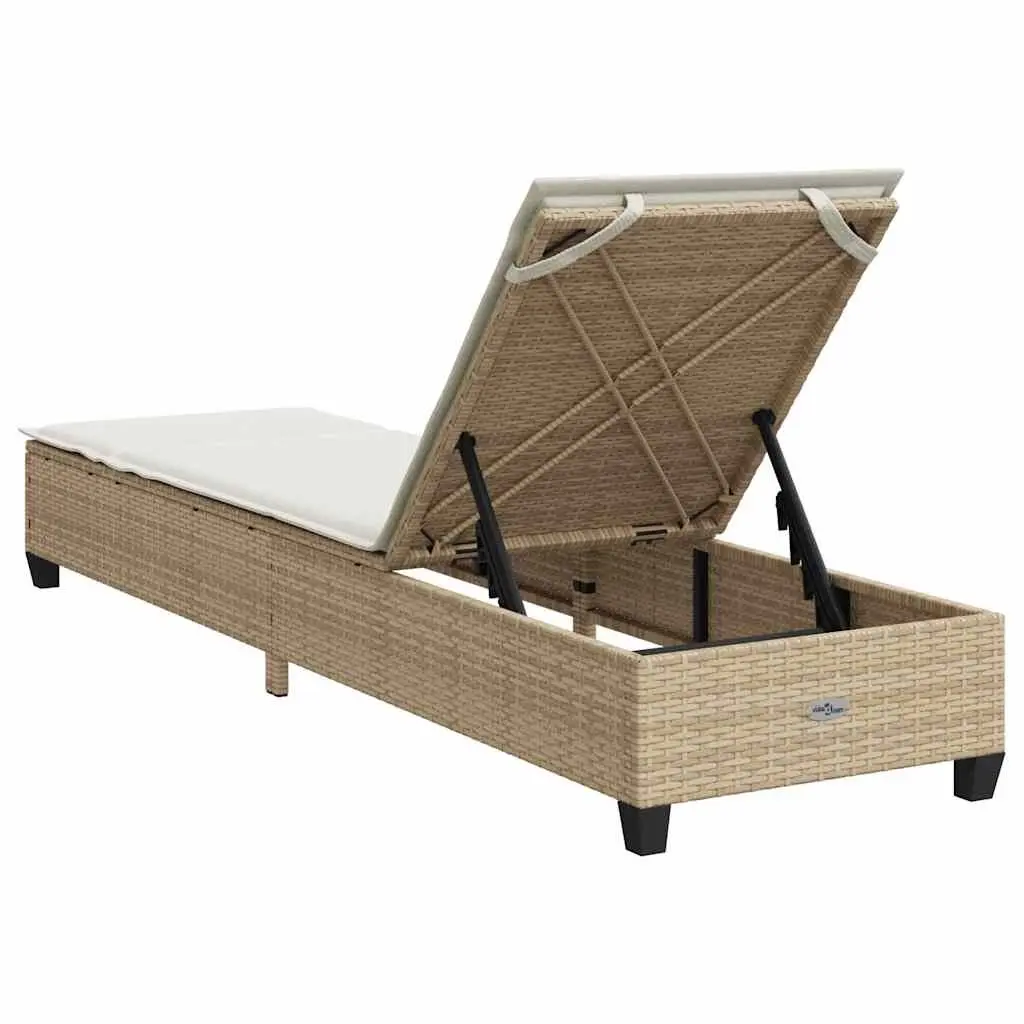 Sun Lounger with Cushions Beige Adjustable Backrest Outdoor Reclining Chair