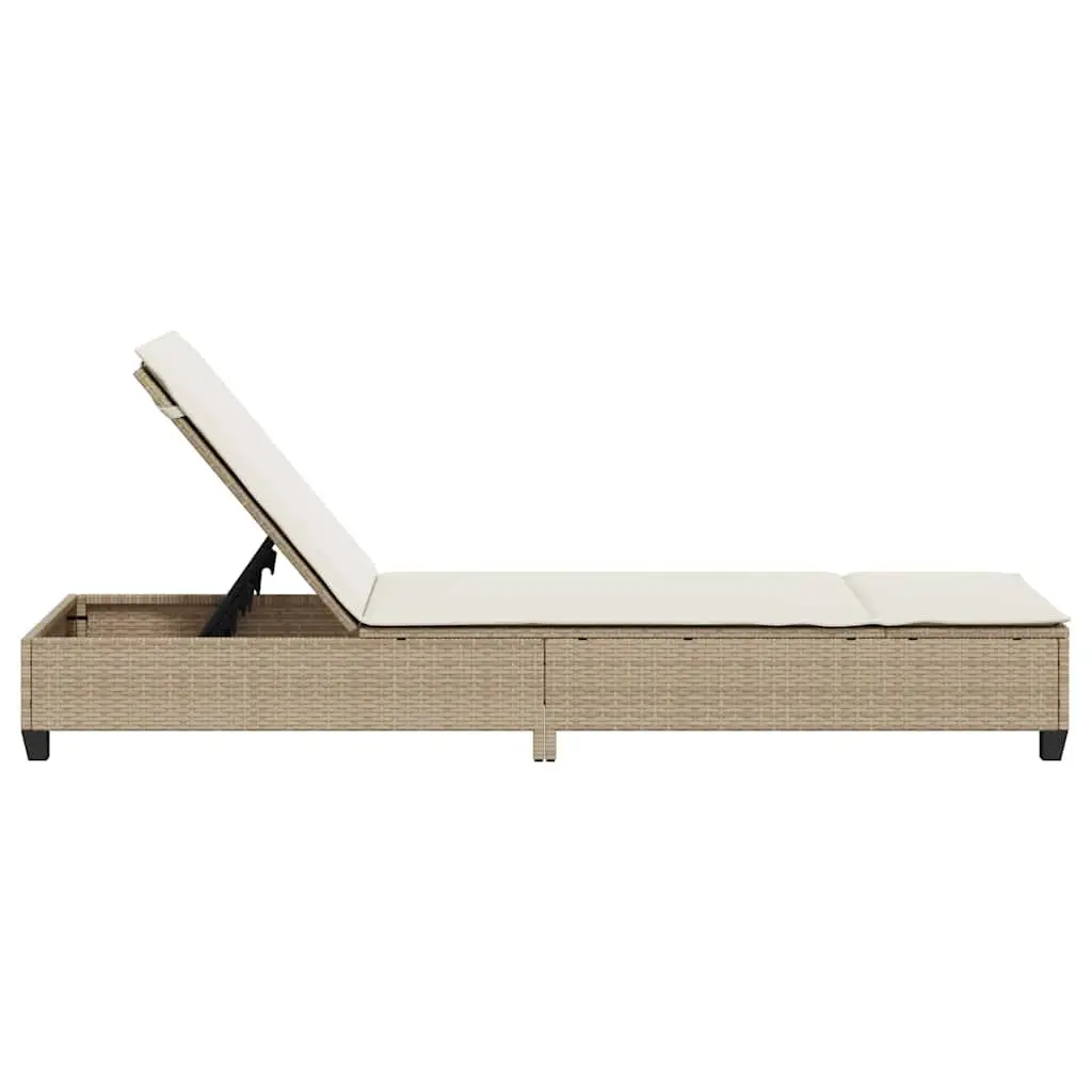 Sun Lounger with Cushions Beige Adjustable Backrest Outdoor Reclining Chair