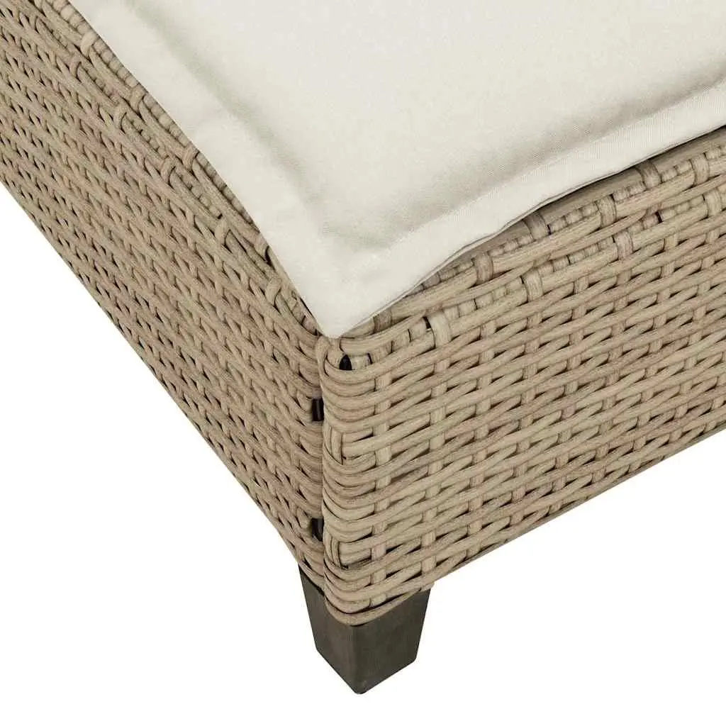 Sun Lounger with Cushions Beige Adjustable Backrest Outdoor Reclining Chair