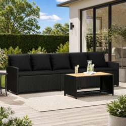 Friendly 5-Seater Black Rattan Garden Sofa with Cushions