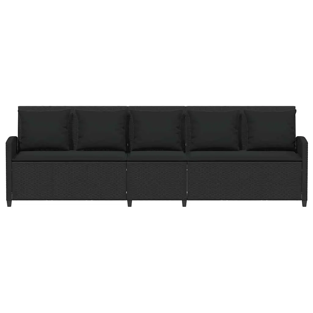 Outdoor Lounge Set Black Poly Rattan 5-Seater Garden Sofa with Cushions