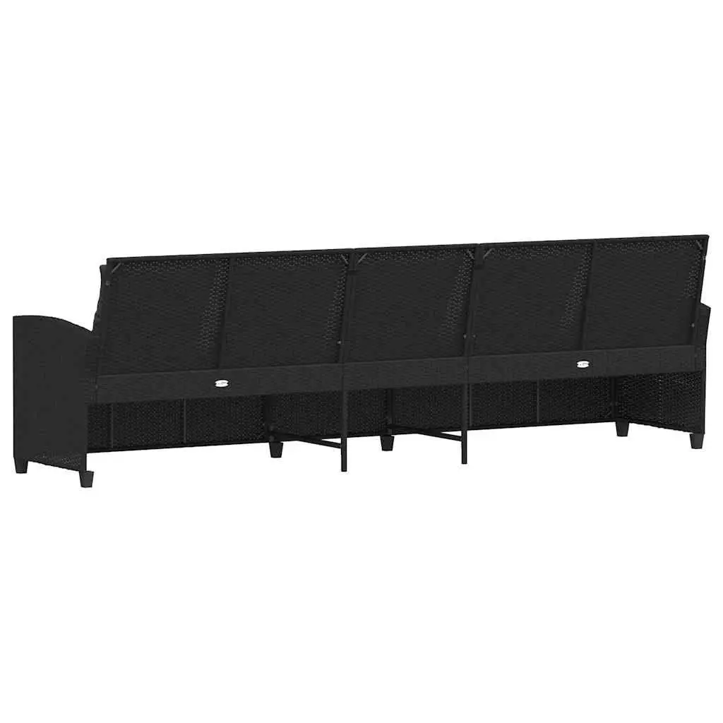 Outdoor Lounge Set Black Poly Rattan 5-Seater Garden Sofa with Cushions