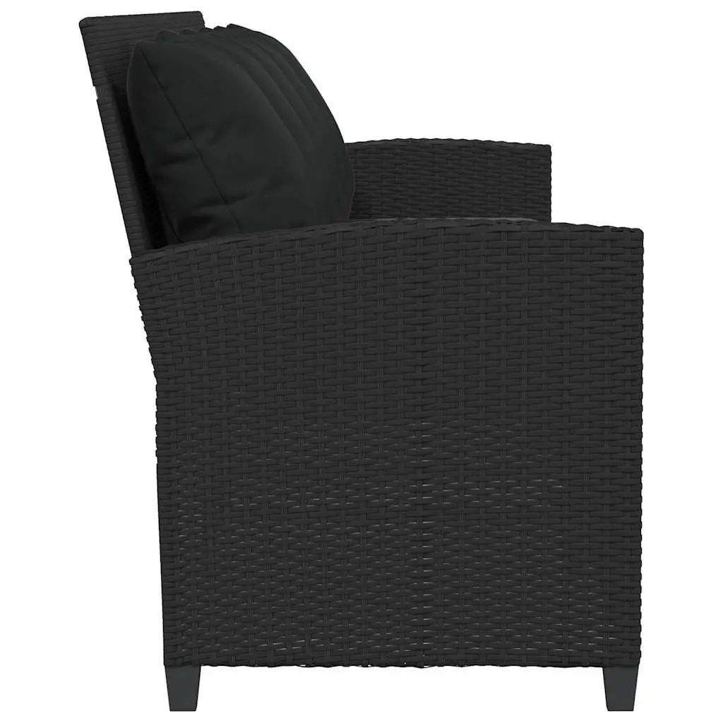 Outdoor Lounge Set Black Poly Rattan 5-Seater Garden Sofa with Cushions