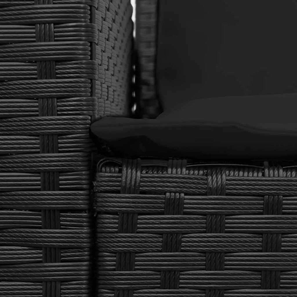 Outdoor Lounge Set Black Poly Rattan 5-Seater Garden Sofa with Cushions