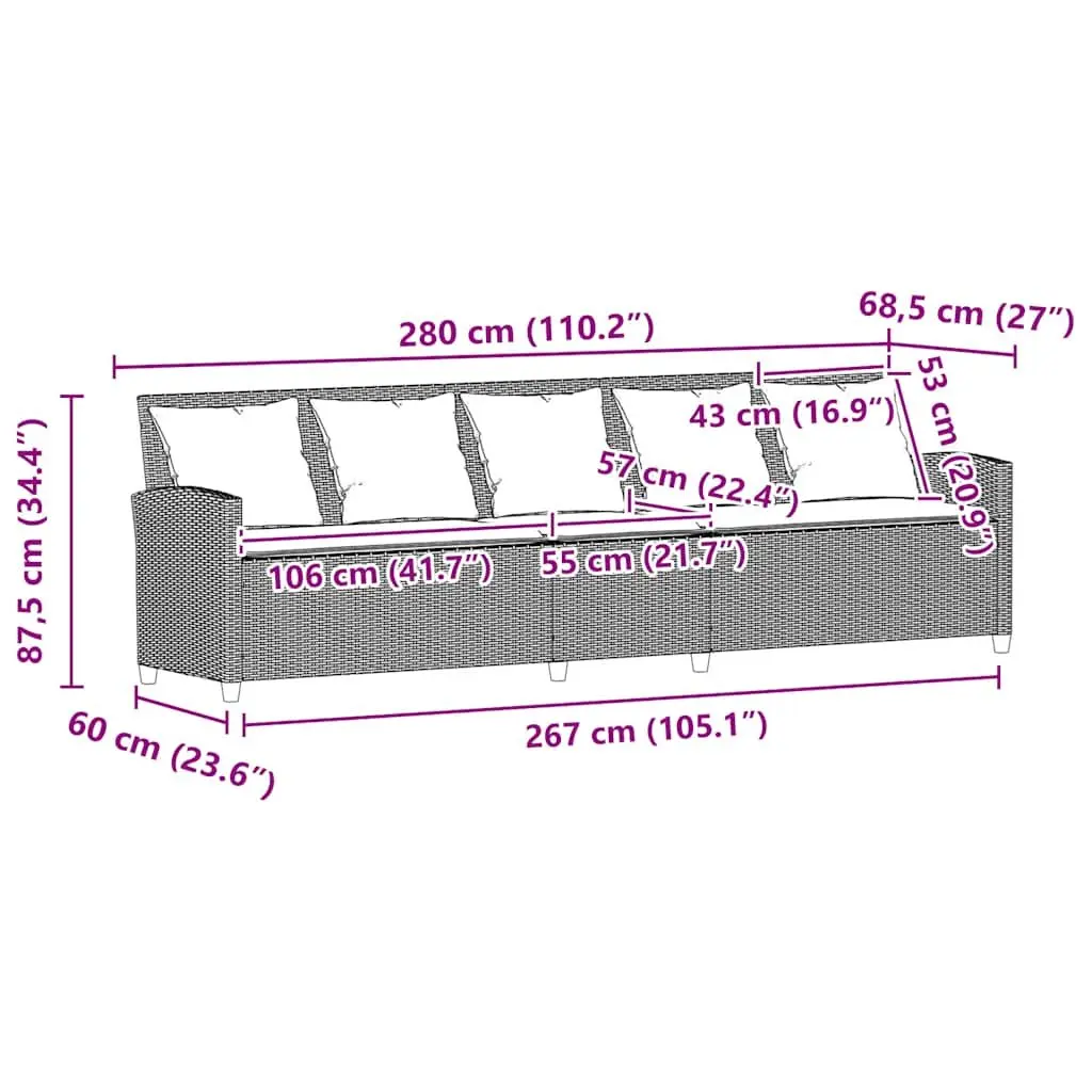 Garden Sofa 5-Seater Grey Rattan Outdoor Furniture
