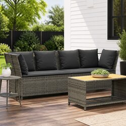 Garden Sofa with Cushions Grey Outdoor Seating Poly Rattan Modular Lounge Chair