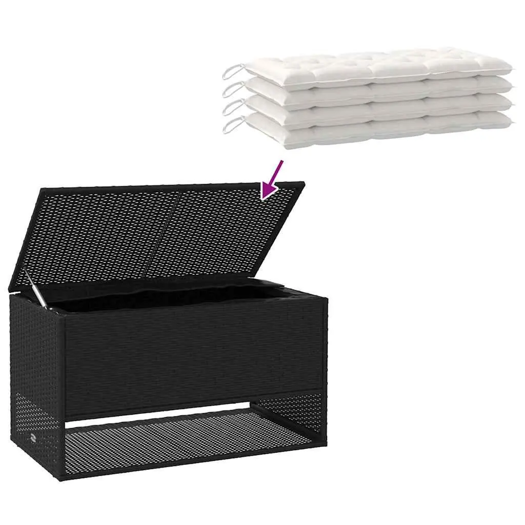 Outdoor Storage Box Black PE Rattan Garden Cushion Organizer with