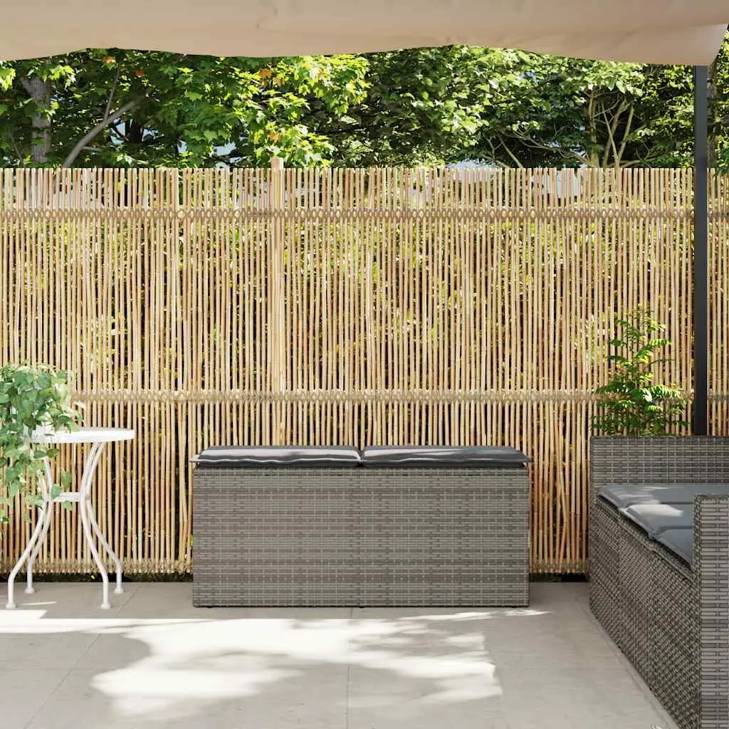 Garden Bench with Cushion Grey PE Rattan Outdoor Seating 110 x 40 x 44 cm