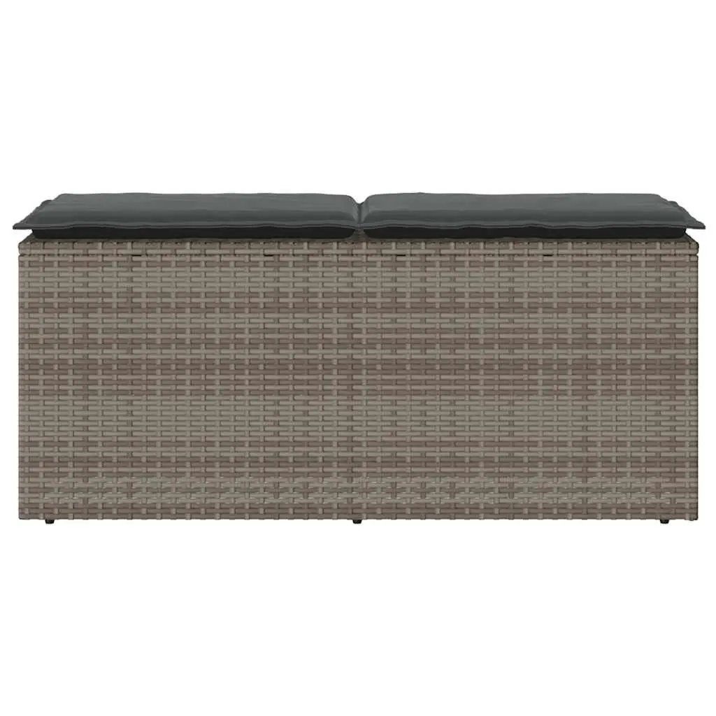 Garden Bench with Cushion Grey PE Rattan Outdoor Seating 110 x 40 x 44 cm