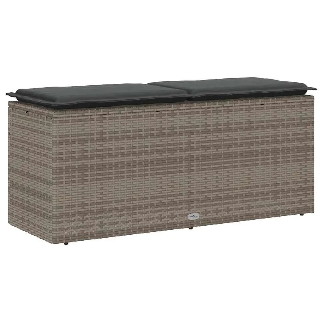 Garden Bench with Cushion Grey PE Rattan Outdoor Seating 110 x 40 x 44 cm