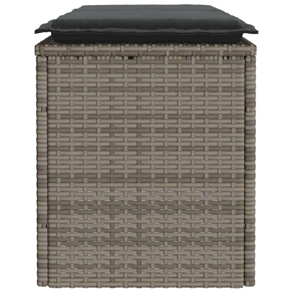 Garden Bench with Cushion Grey PE Rattan Outdoor Seating 110 x 40 x 44 cm