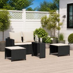 Outdoor Garden Sofa Set 5 Piece Black Poly Rattan Stackable Patio Seating