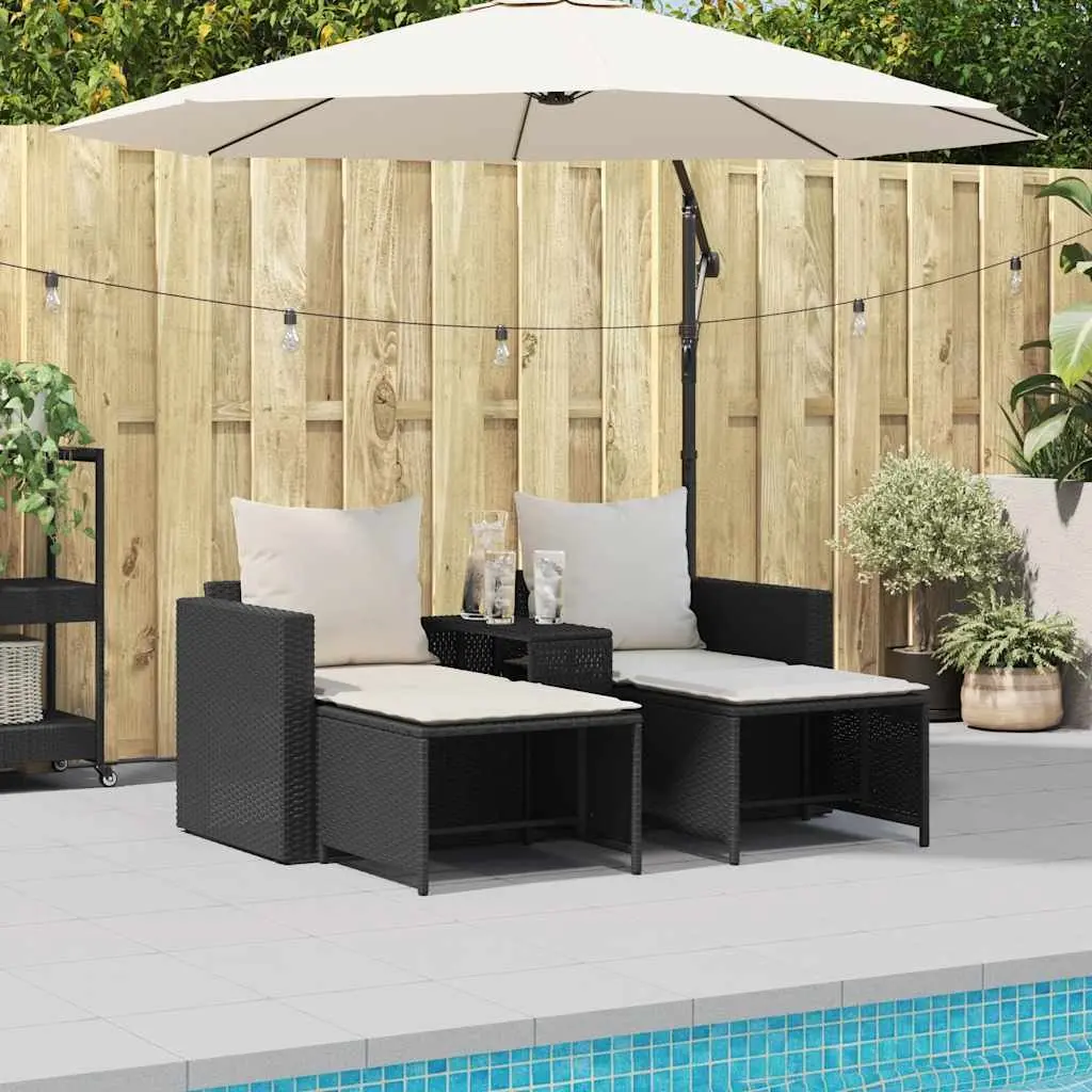 5 Piece Stackable Modular Outdoor Sofa Set in Black Poly Rattan for Patio and Garden