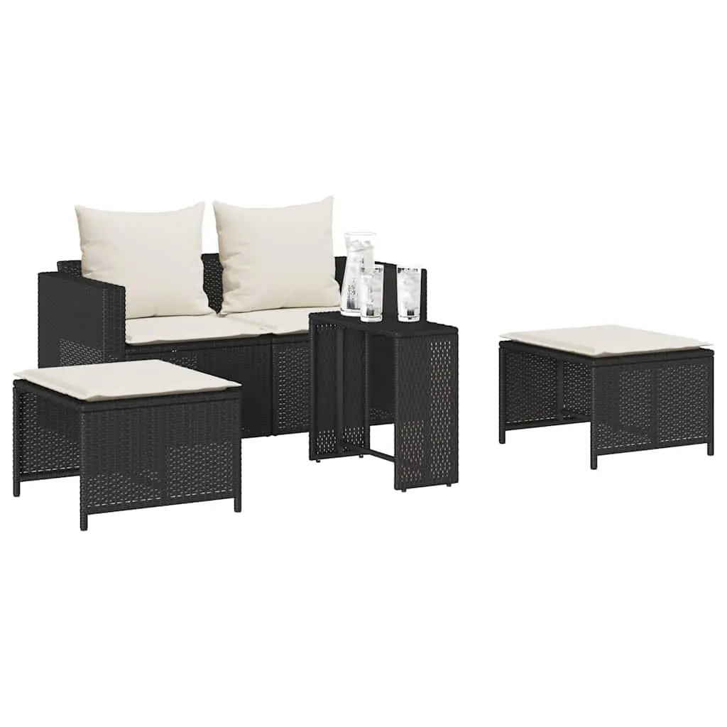 5 Piece Stackable Modular Outdoor Sofa Set in Black Poly Rattan for Patio and Garden