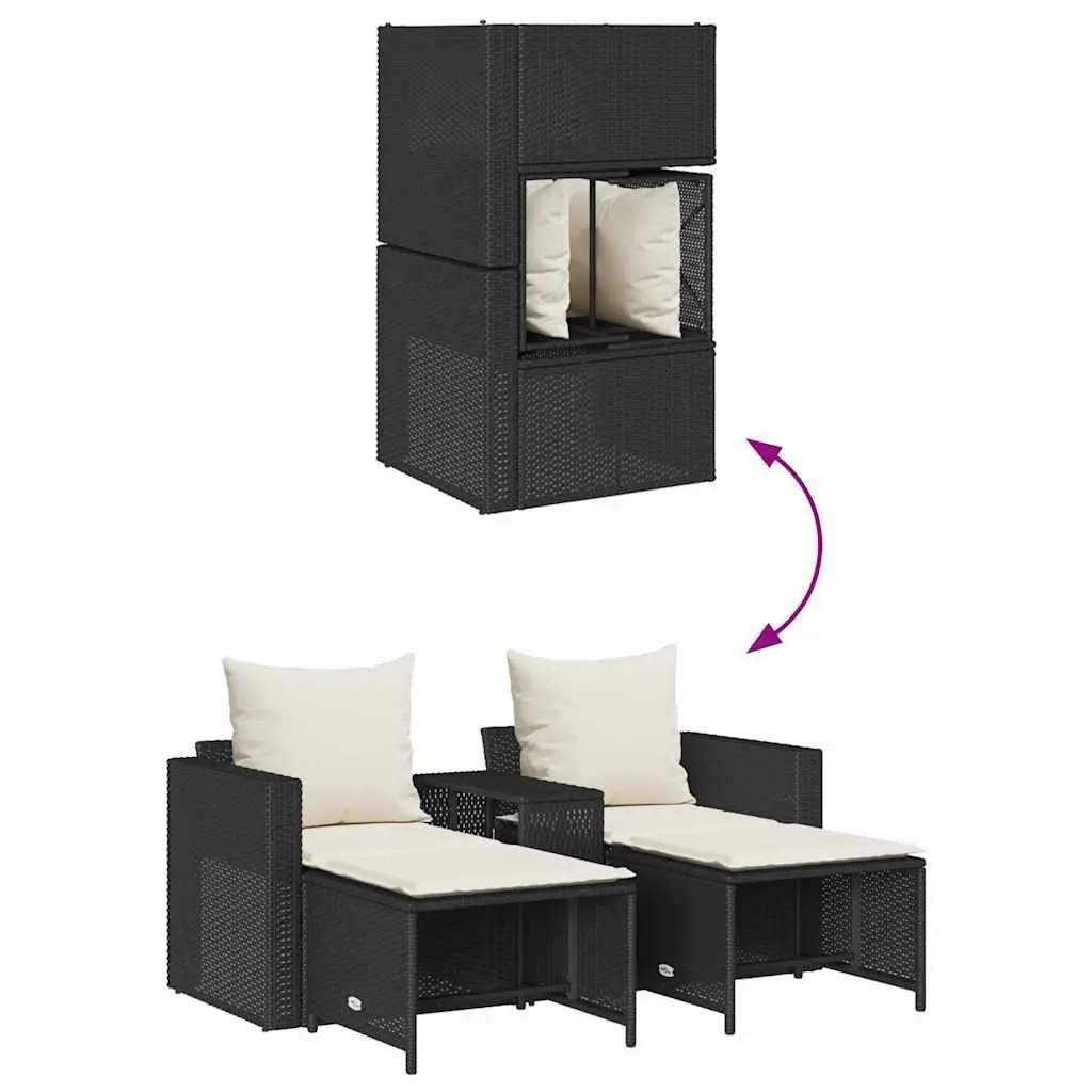 5 Piece Stackable Modular Outdoor Sofa Set in Black Poly Rattan for Patio and Garden