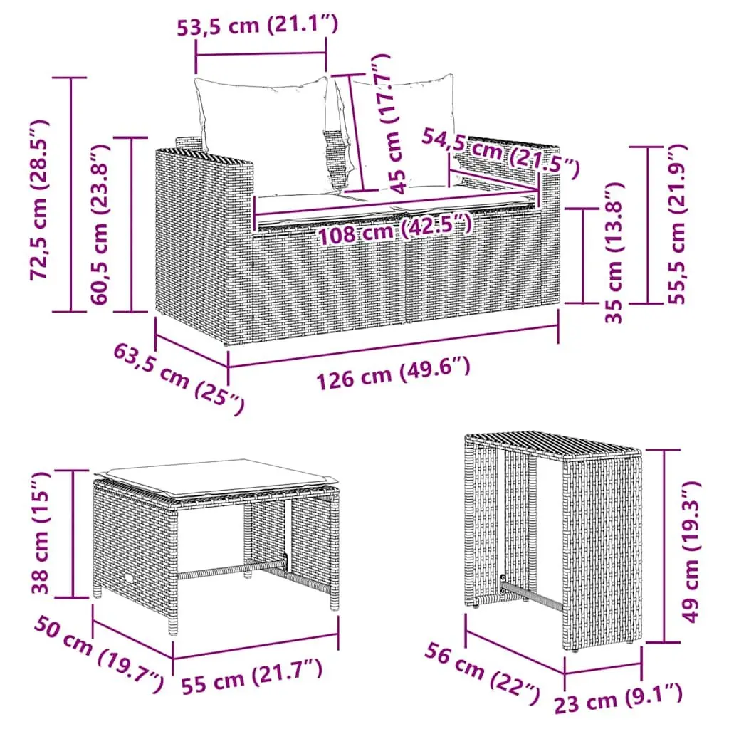 Garden Sofa Set Stackable Modular 5 Piece Outdoor Seating Grey