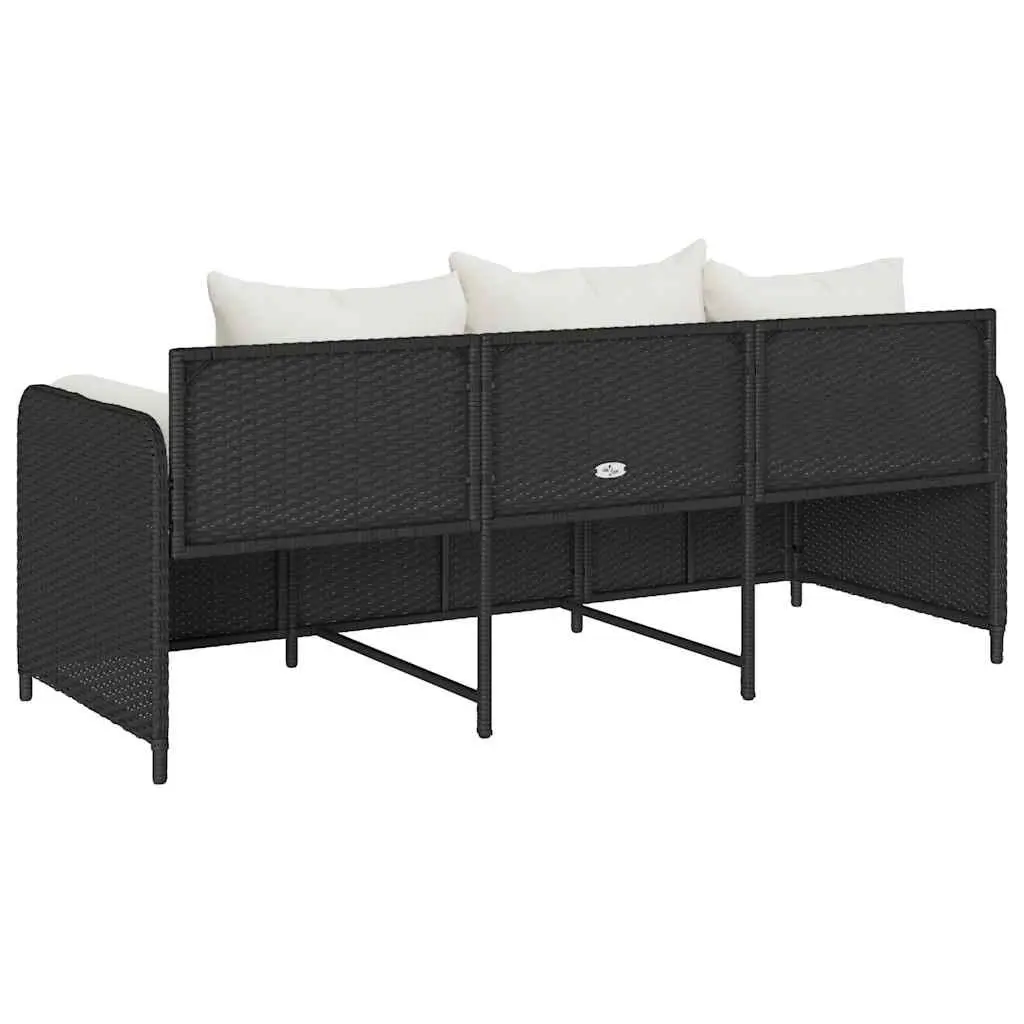 CushionedBlackRattan3SeaterPatioGardenSofaOutdoorFurniture