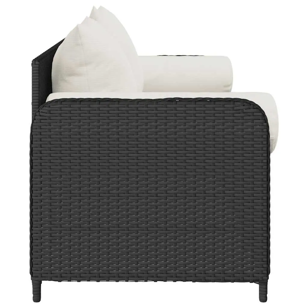 CushionedBlackRattan3SeaterPatioGardenSofaOutdoorFurniture