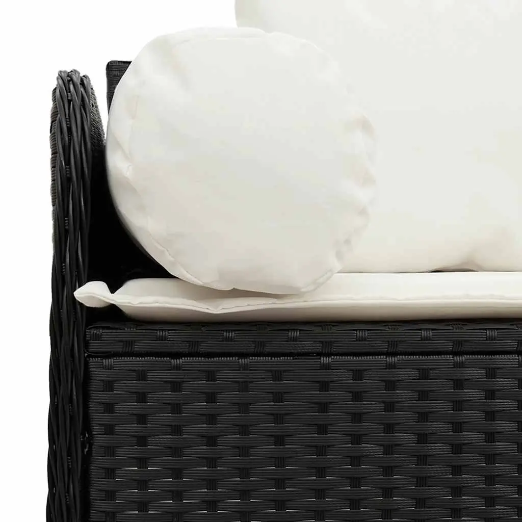 CushionedBlackRattan3SeaterPatioGardenSofaOutdoorFurniture