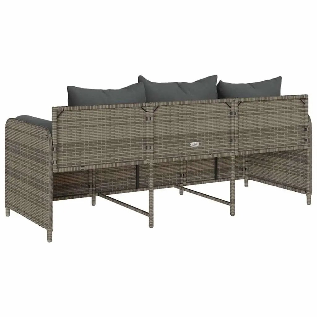 Garden Sofa 3-Seater Grey Poly Rattan Outdoor Couch with Cushions