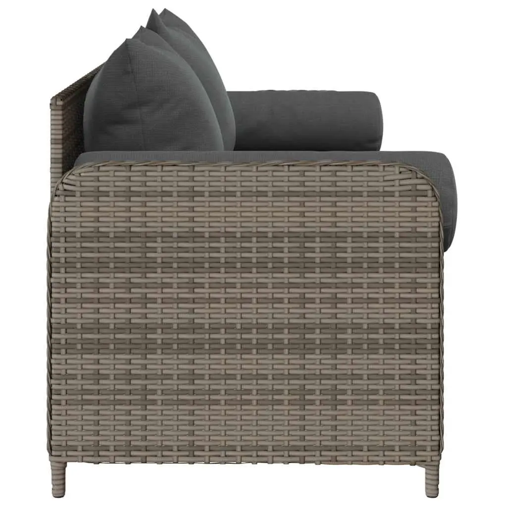 Garden Sofa 3-Seater Grey Poly Rattan Outdoor Couch with Cushions