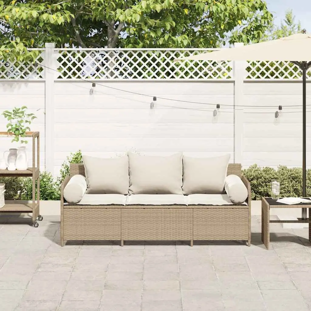 Outdoor Garden Sofa 3-Seater Durable Poly Rattan Beige with Cushions