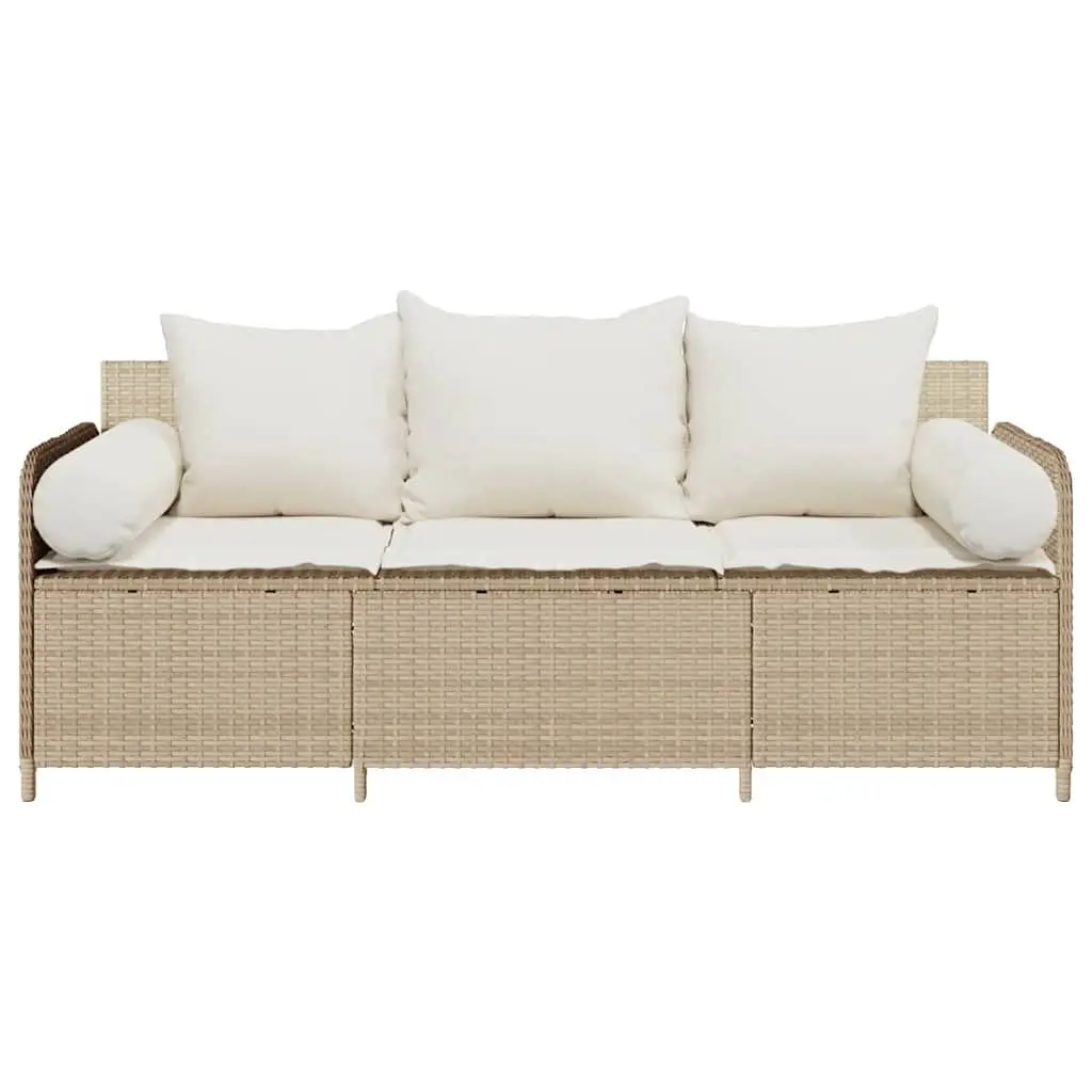 Outdoor Garden Sofa 3-Seater Durable Poly Rattan Beige with Cushions