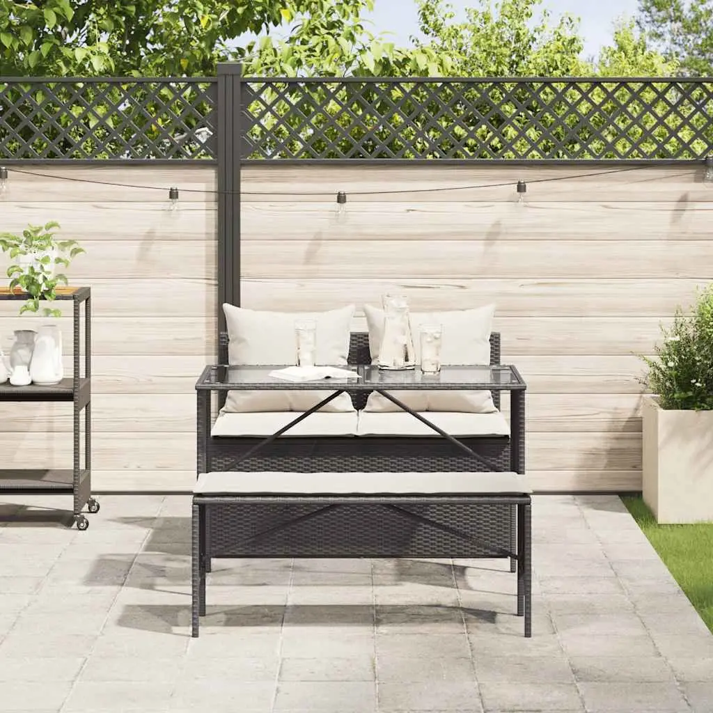 Outdoor Dining Set Black Poly Rattan 3 Piece with Cushions