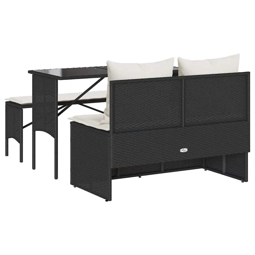 Outdoor Dining Set Black Poly Rattan 3 Piece with Cushions
