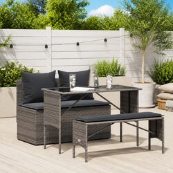 Garden Dining Set 3 Piece Outdoor Furniture Grey with Cushions Patio Table