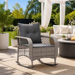 Garden Rocking Chair with Cushions Grey Poly Rattan Outdoor Seating Relaxation