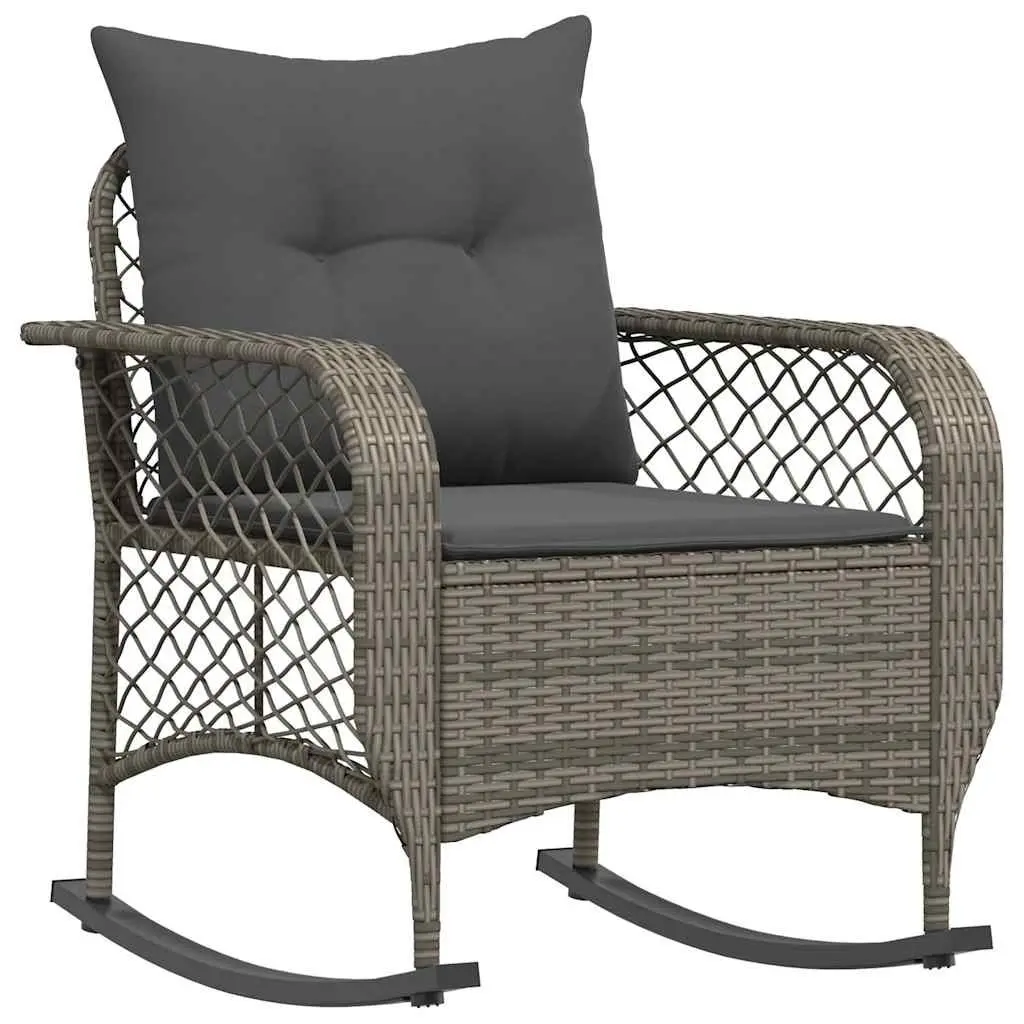 Garden Rocking Chair Grey Poly Rattan Outdoor Seating with Cushions