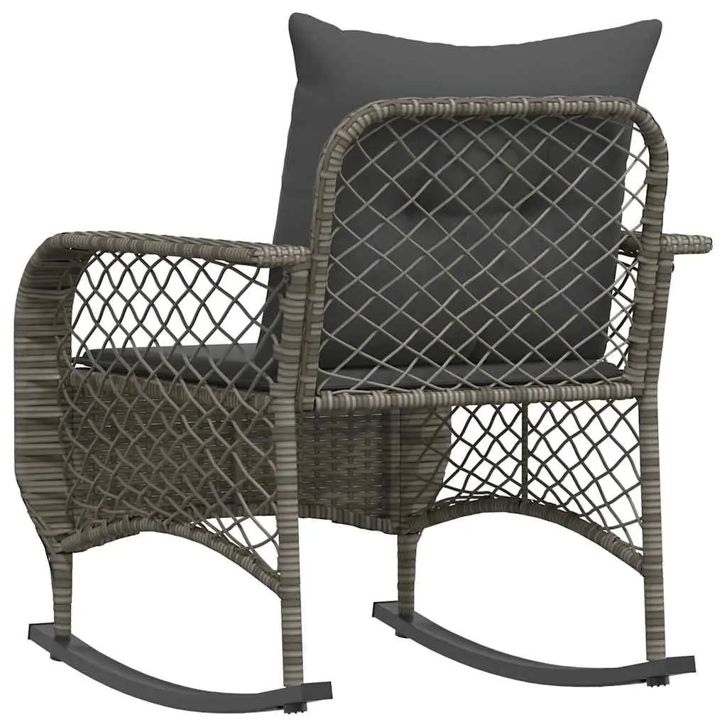 Garden Rocking Chair Grey Poly Rattan Outdoor Seating with Cushions