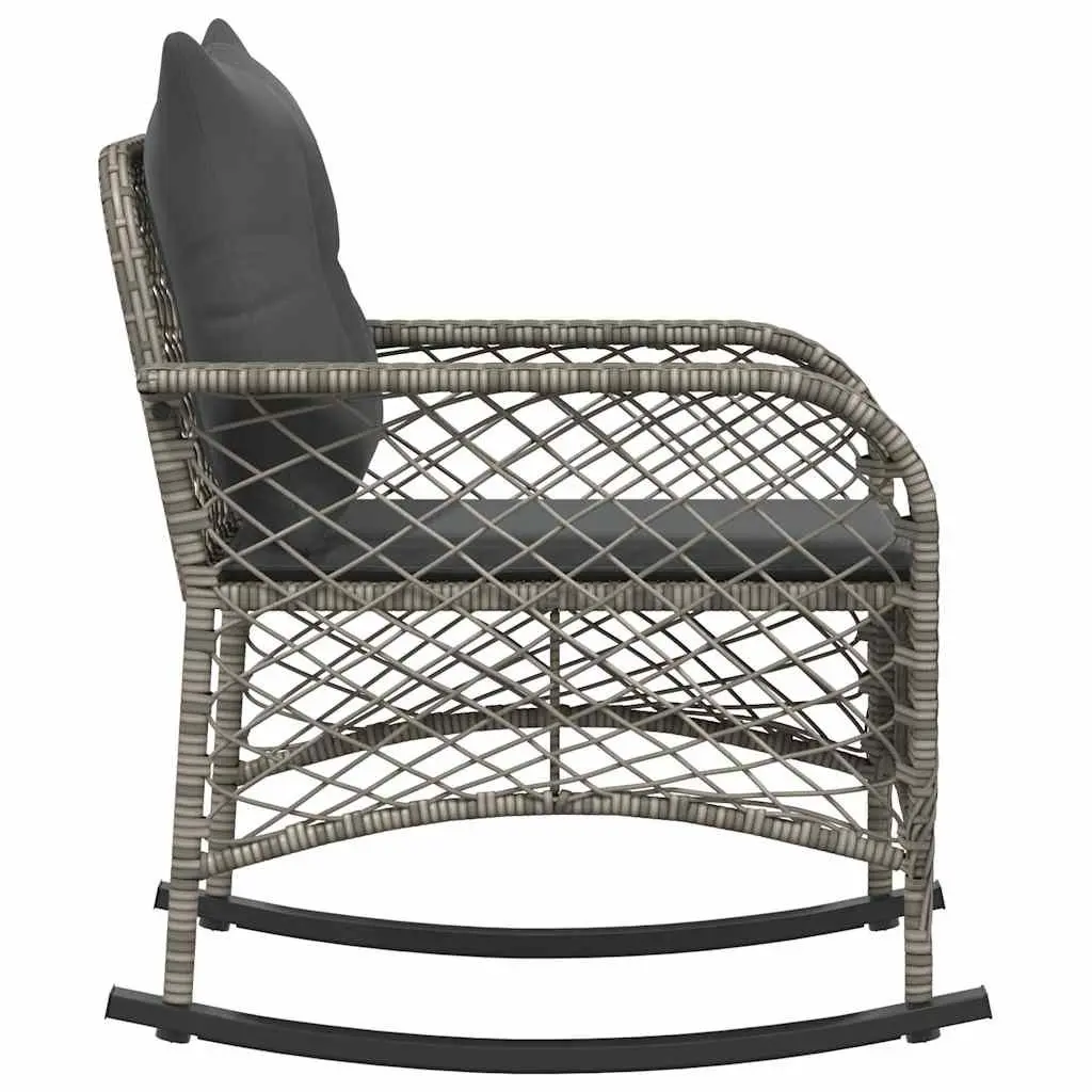Garden Rocking Chair Grey Poly Rattan Outdoor Seating with Cushions