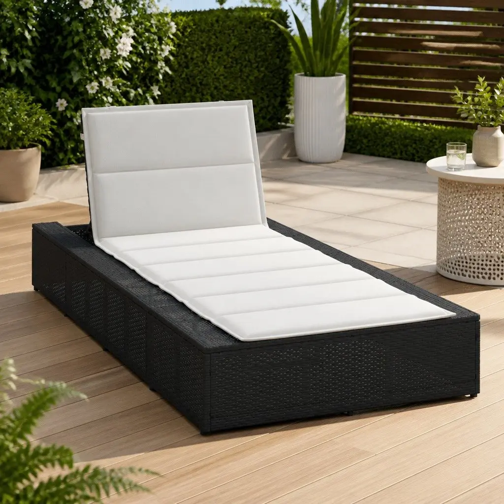 Sun Lounger Floating Cushion Black PE Rattan Adjustable Backrest