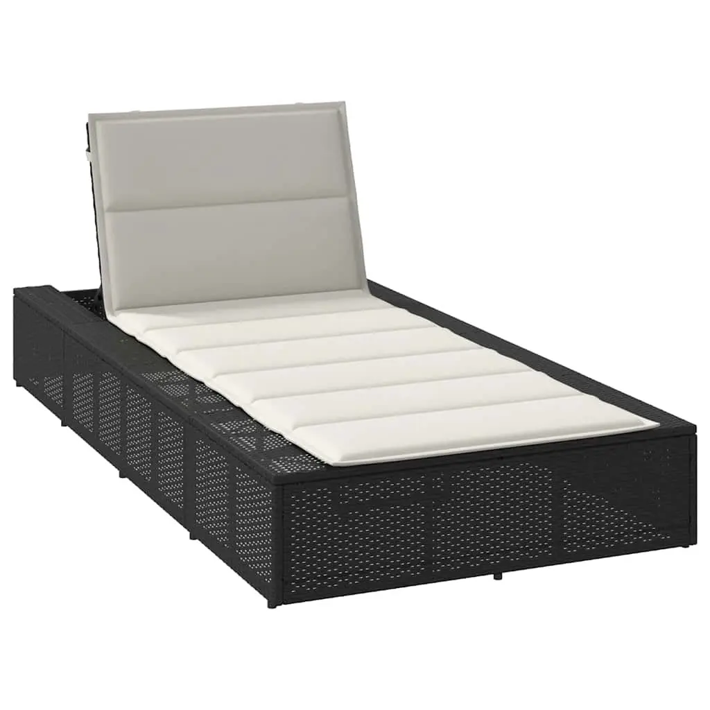 Sun Lounger Floating Cushion Black PE Rattan Adjustable Backrest