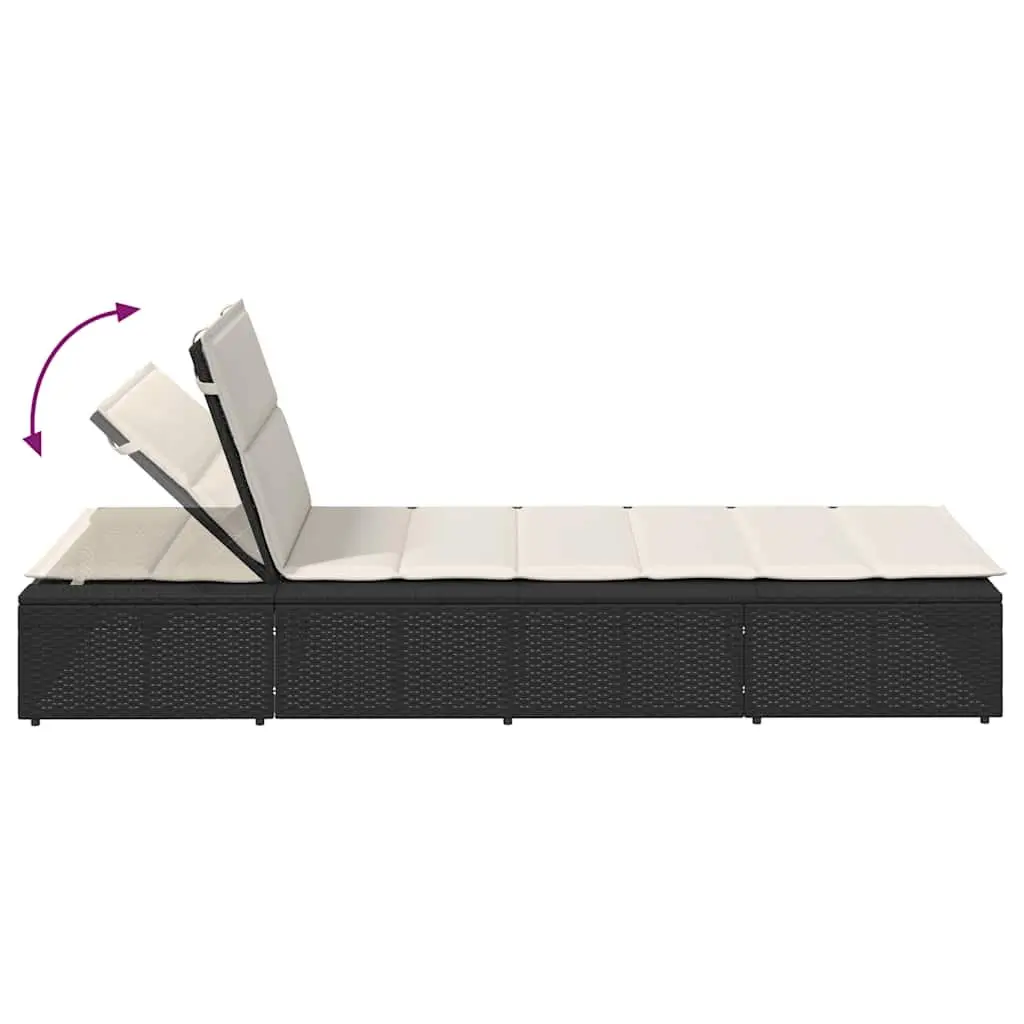 Sun Lounger Floating Cushion Black PE Rattan Adjustable Backrest