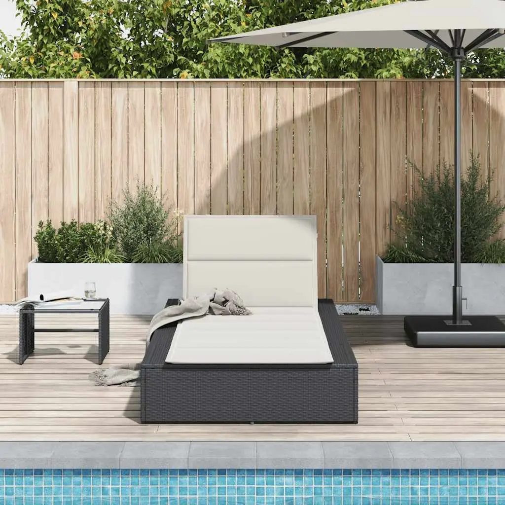 Sun Lounger Floating Cushion Black PE Rattan Adjustable Backrest