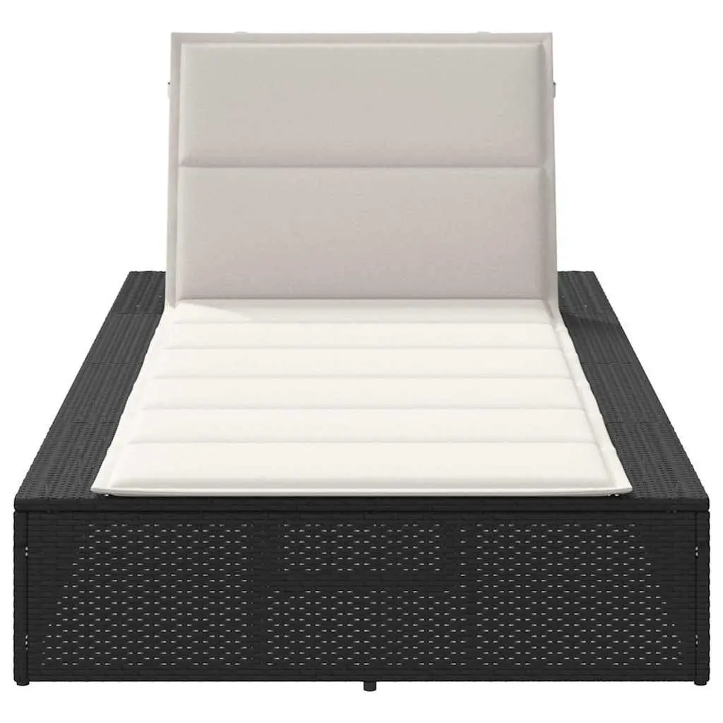 Sun Lounger Floating Cushion Black PE Rattan Adjustable Backrest